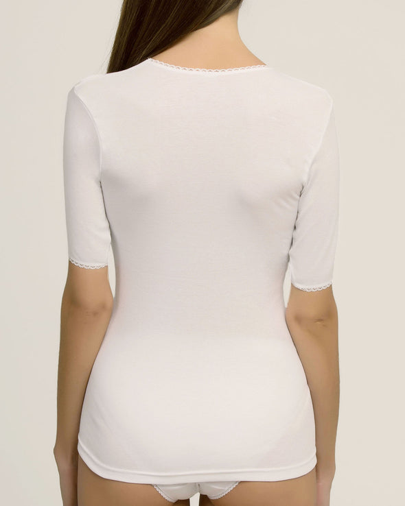 Thermisch T-shirt korte mouwen - Warm en comfortabel voor koude winters - 50% Katoen/50% Polyester - Wit
