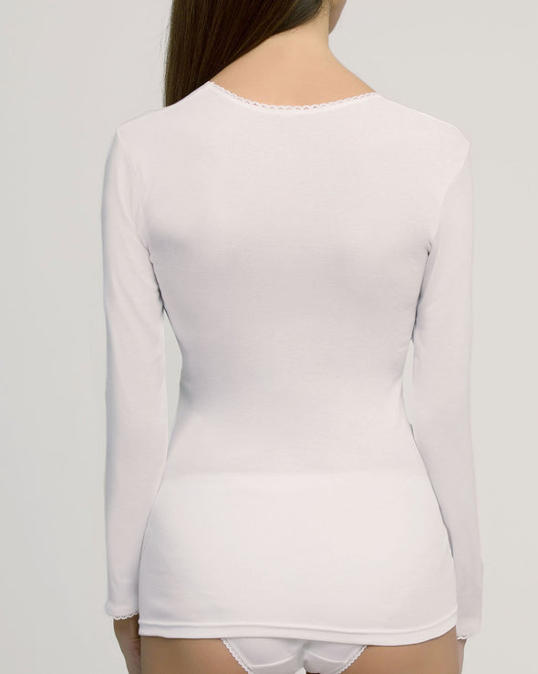 Thermisch T-shirt lange mouwen - Warm en comfortabel voor koude winters - 50% Katoen/50% Polyester - Wit