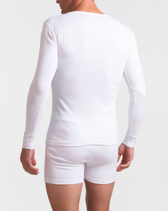 Thermisch T-shirt lange mouwen en V-hals - Lekker warm op koude dagen - 100% Katoen - Wit