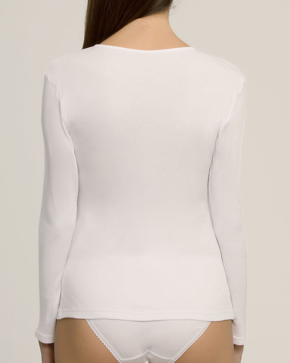 Thermisch T-shirt lange mouwen - Warm en comfortabel voor koude winters - 100% Katoen - Wit