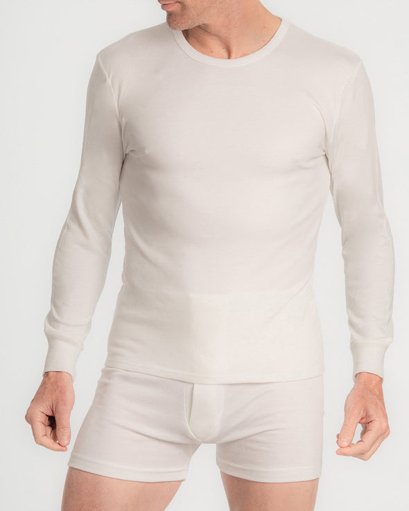 Thermisch T-shirt lange mouwen - Ideaal als extra laag bij koude werkdagen - 40%Katoen/60%Polyester  - Wit/Grijs