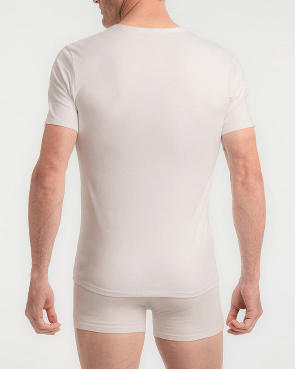 T-shirt korte mouwen en V-hals - Lekker zachte stretchstof - Wit/Zwart